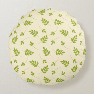 Green Branches Leaves Seamless  Round Pillow