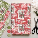 Green Branches Merry Calligraphy Photo white type Wrapping Paper Sheet<br><div class="desc">Use a vertical photo to make a unique and trendy Merry Christmas greeting with a bright and joyful pine branch pattern on the back. This design has an abstract feel to it with painted elements and a handwritten font. If you need to move anything around, click on the customize button...</div>