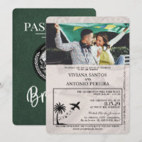 Green Brazil Passport Wedding Invitation