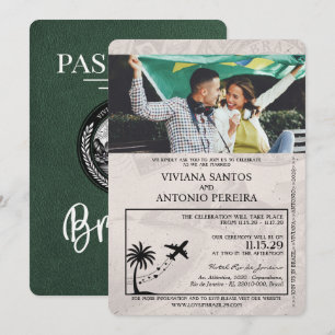 Green Brazil Passport Wedding Invitation