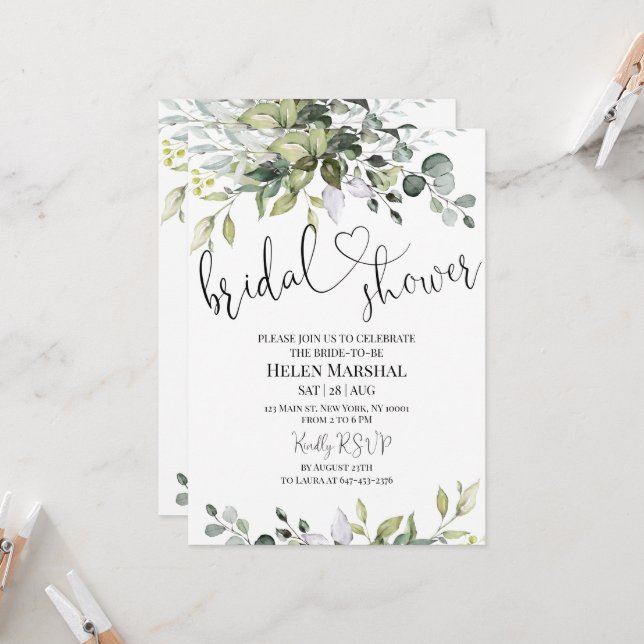 Green Bridal Shower Invitation (Front/Back In Situ)