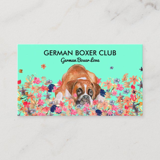 Green Bright Cute Boxer Dog Business Card (Front)