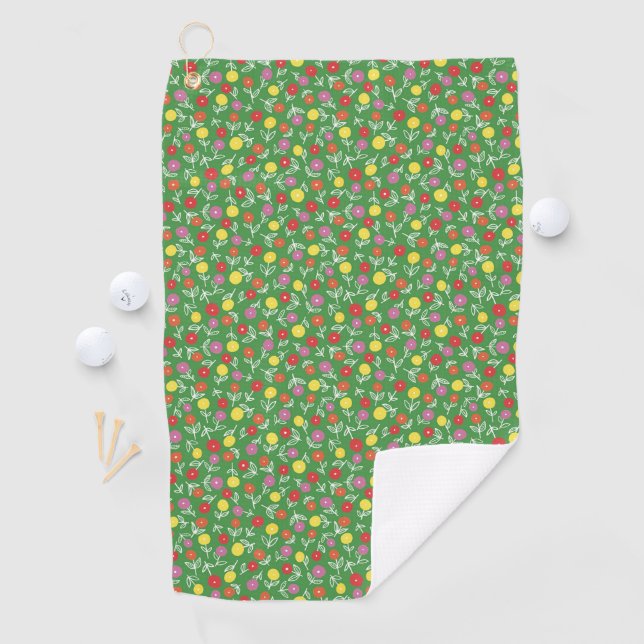 Green, Bright, Fun Floral Ditsy Golf Towel (InSitu)