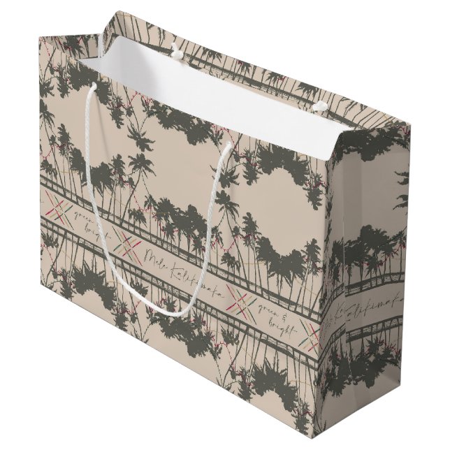 Green & Bright, Hawaiian Style Christmas Large Gift Bag (Front Angled)