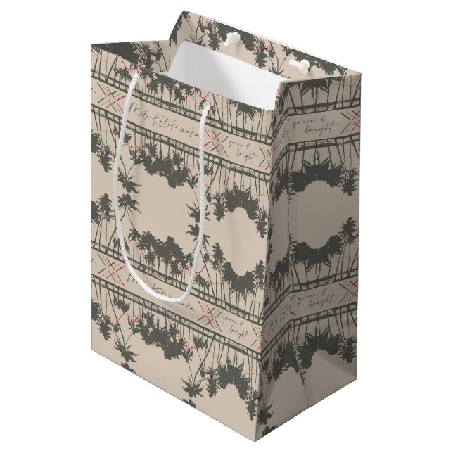 Green & Bright, Hawaiian Style Christmas Medium Gift Bag (Front Angled)