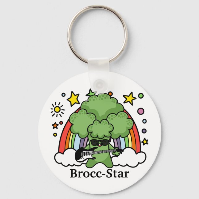 Green Broccoli Brocc, Rock Star Keychain (Front)