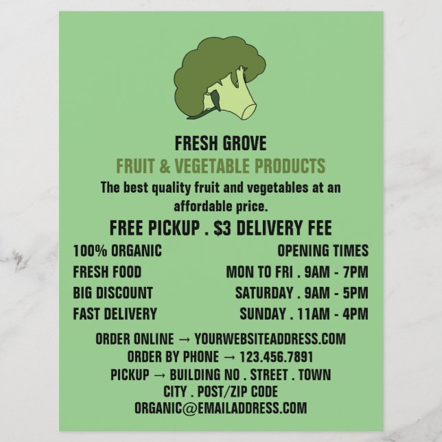 Green Broccoli, Greengrocers Advertising Flyer (Front)