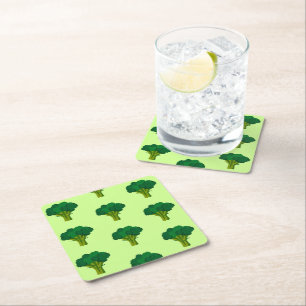 Green Broccoli Vegetable Healthy Eating Veggie Square Paper Coaster