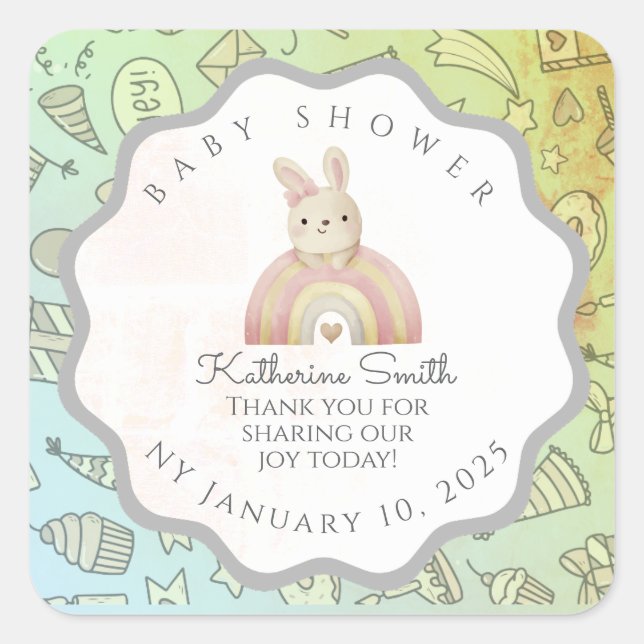 green brom grey bunny cute babyshower  square sticker (Front)