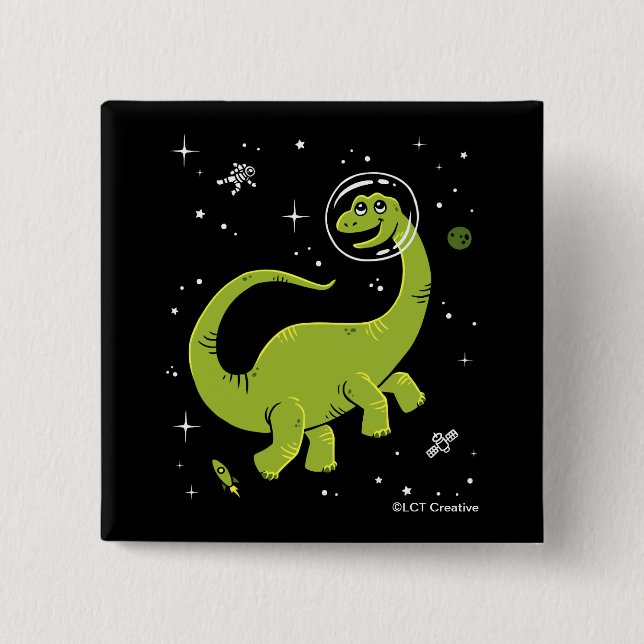 Green Brontosaurus Dinos In Space 2 Inch Square Button (Front)