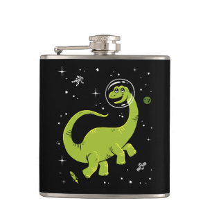 Green Brontosaurus Dinos In Space Hip Flask