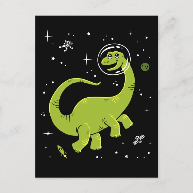 Green Brontosaurus Dinos In Space Postcard (Front)
