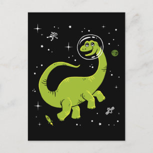 Green Brontosaurus Dinos In Space Postcard
