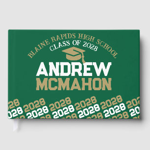 Green & Bronze Gold Graduation Personalized Guest Book