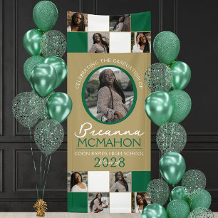 Green & Bronze Gold Photo Collage Graduation Vinyl Banner