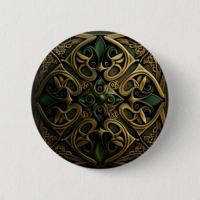 Green Bronze Ornamental Plaid Decoration Pattern 2 Inch Round Button (Front)