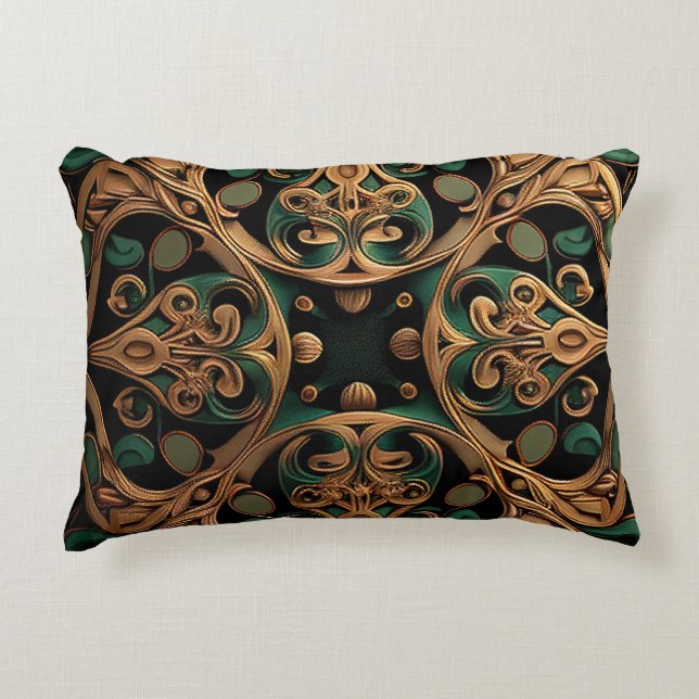 Green Bronze Ornamental Plaid Pattern Decoration Accent Pillow (Front)