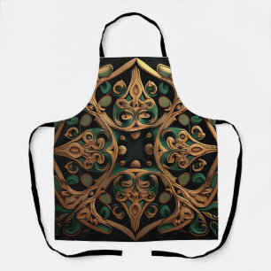 Green Bronze Ornamental Plaid Pattern Decoration Apron