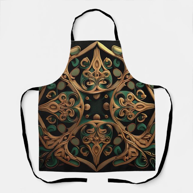 Green Bronze Ornamental Plaid Pattern Decoration Apron (Front)