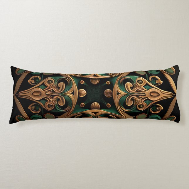Green Bronze Ornamental Plaid Pattern Decoration Body Pillow (Front)