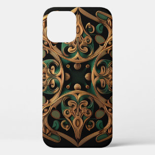Green Bronze Ornamental Plaid Pattern Decoration iPhone 12 Case