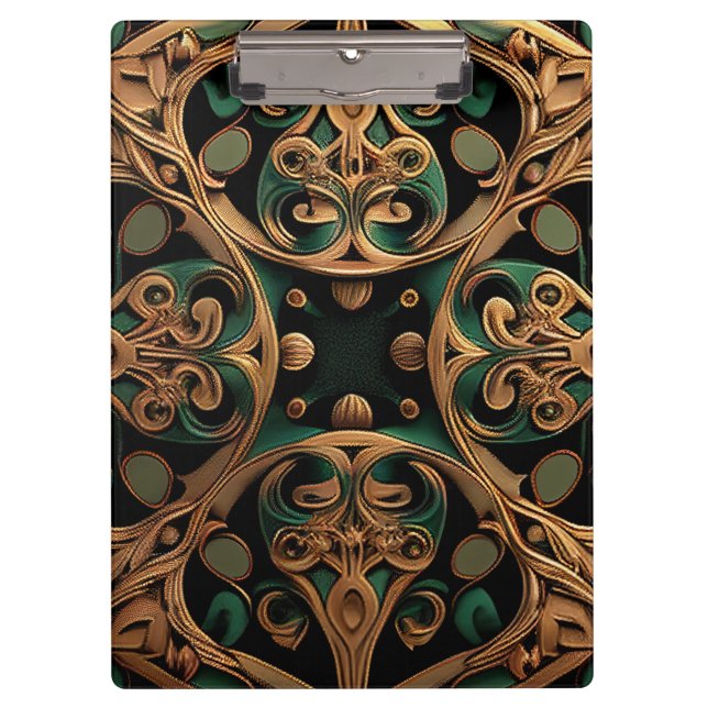 Green Bronze Ornamental Plaid Pattern Decoration Clipboard (Front)