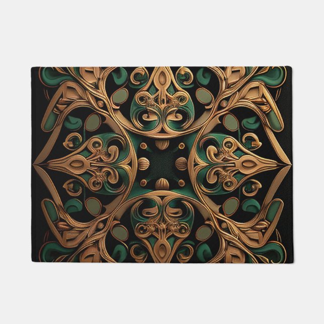 Green Bronze Ornamental Plaid Pattern Decoration Doormat (Front)