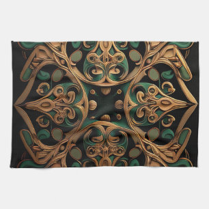 Green Bronze Ornamental Plaid Pattern Decoration Kitchen Towel