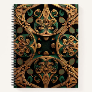 Green Bronze Ornamental Plaid Pattern Decoration Notebook