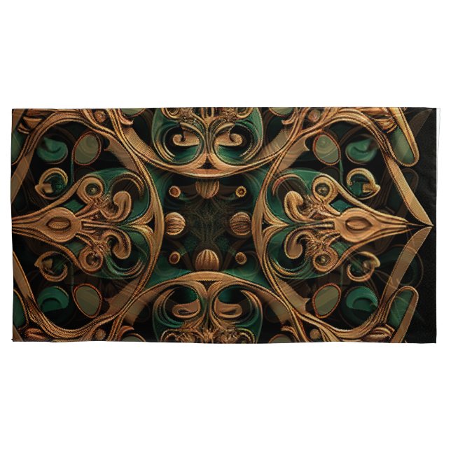 Green Bronze Ornamental Plaid Pattern Decoration Pillowcase (Front-Left)