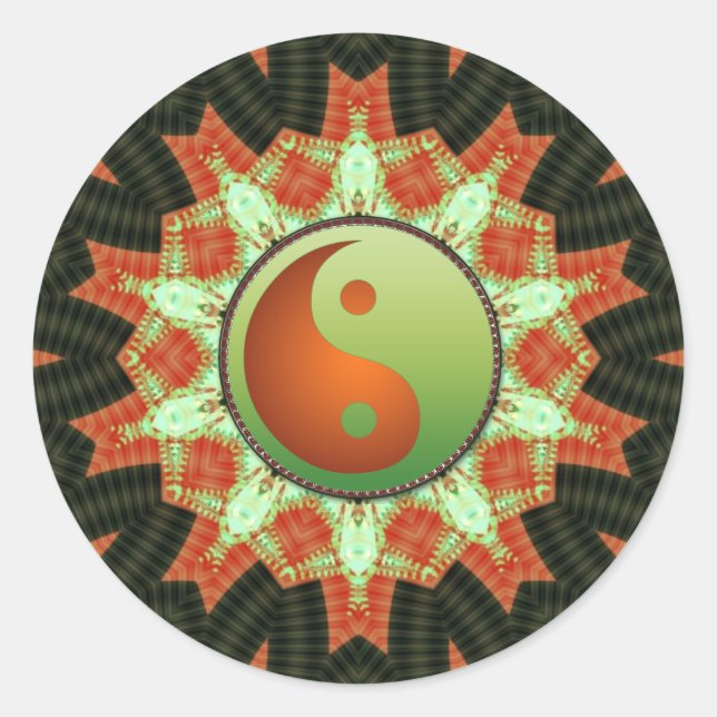 Green & Bronze Yin Yang  Mandala Sticker (Front)
