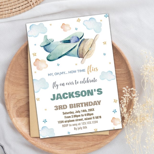 Green Brown Airplane Birthday Invitations (Green Brown Airplane Birthday Invitations)
