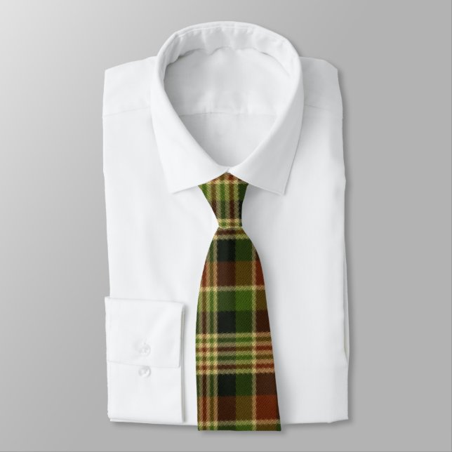 Green Brown and Beige Plaid Tie (Tied)