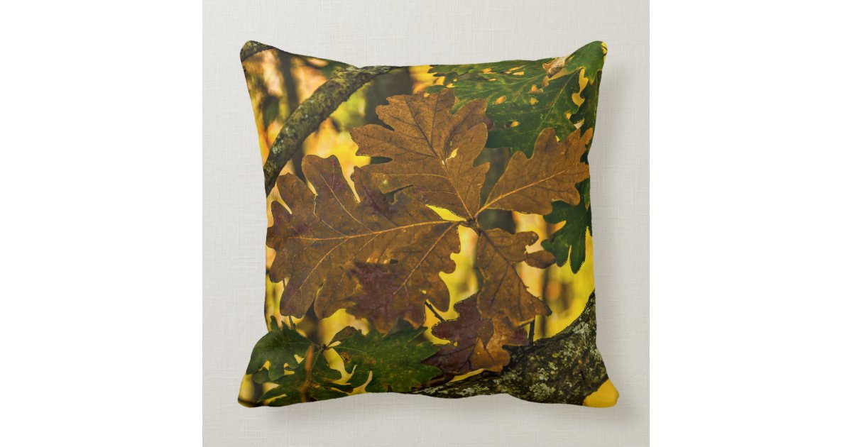 Green, Brown, and Purple Oak Leaves Throw Pillow | Zazzle.ca
