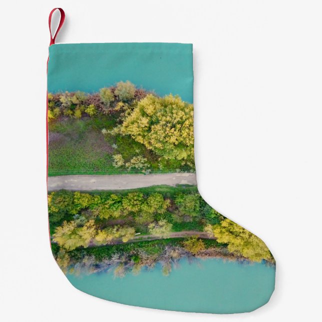 Green, brown, and yellow decor small christmas stocking (Front)