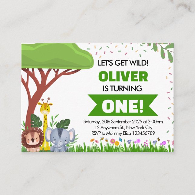 Green Brown Animal Safari Carte de fermeture Anniv (Devant)