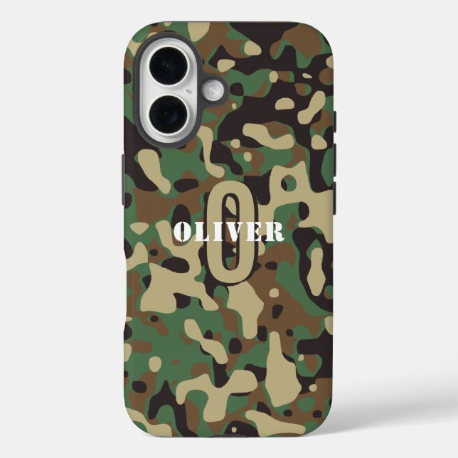 Green Brown Beige Camo Camouflage Monogram Name Case-Mate iPhone Case (Back)