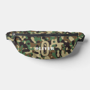 Green Brown Beige Camo Camouflage Monogram Name Fanny Pack