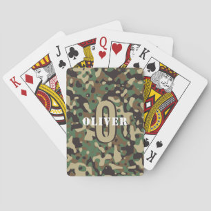 Green Brown Beige Camo Camouflage Monogram Name Playing Cards