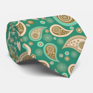 Green brown beige elegant vintage paisley pattern tie