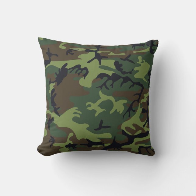 Green, Brown, Black Camo Camouflage Throw Pillow (Front)