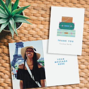 Green Brown Blue Luggage Farewell Thank You Card