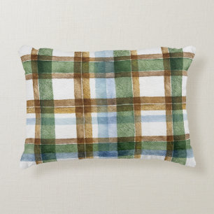 Green Brown Blue Plaid Stripes Accent Pillow