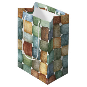Green Brown Blue Yellow Squares Birthday Medium Gift Bag