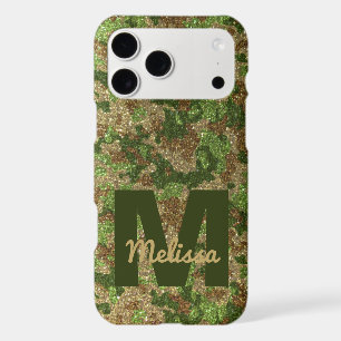 Green Brown Camouflage Glitter Camo Monogram Name