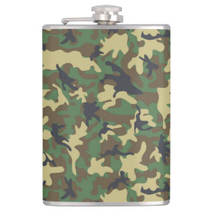 Green Brown Camouflage Vinyl Wrapped Flask 8 oz