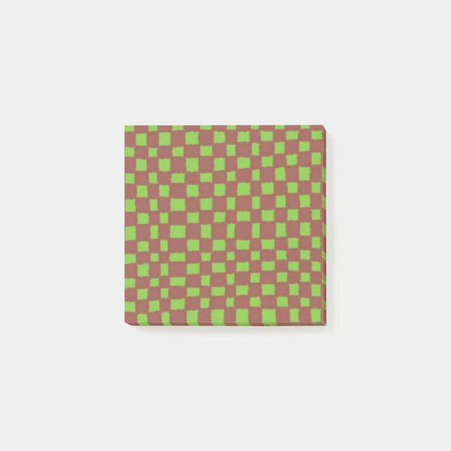 Green Brown Chequerboard Earthy Chequered Pattern Post-it Notes (Front)