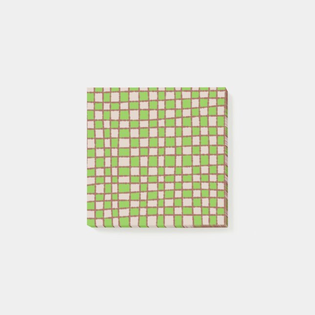 Green Brown Chequerboard Earthy Chequered Pattern Post-it Notes (Front)