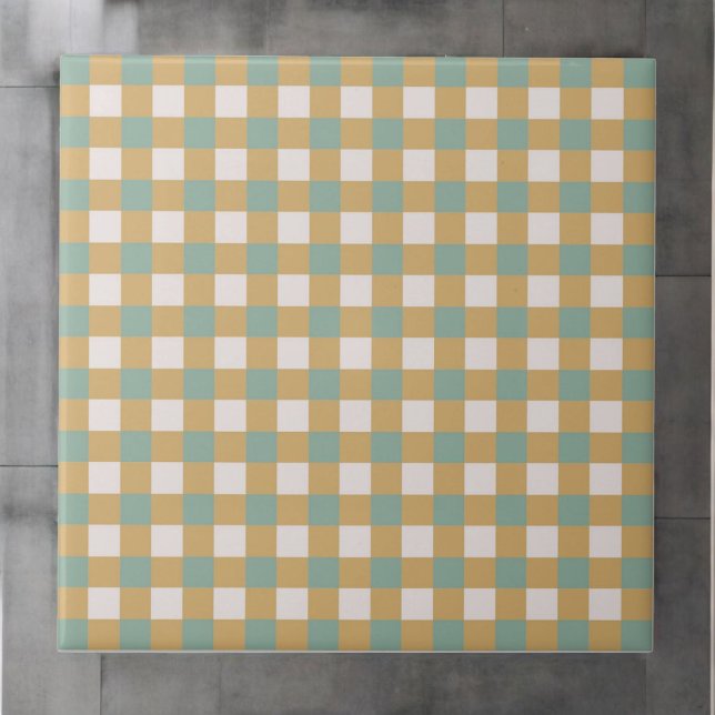 Green & Brown Chequered Pattern Retro Minimalist Tile (Creator Uploaded)