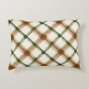 Green Brown Cream Plaid Stripes Accent Pillow
